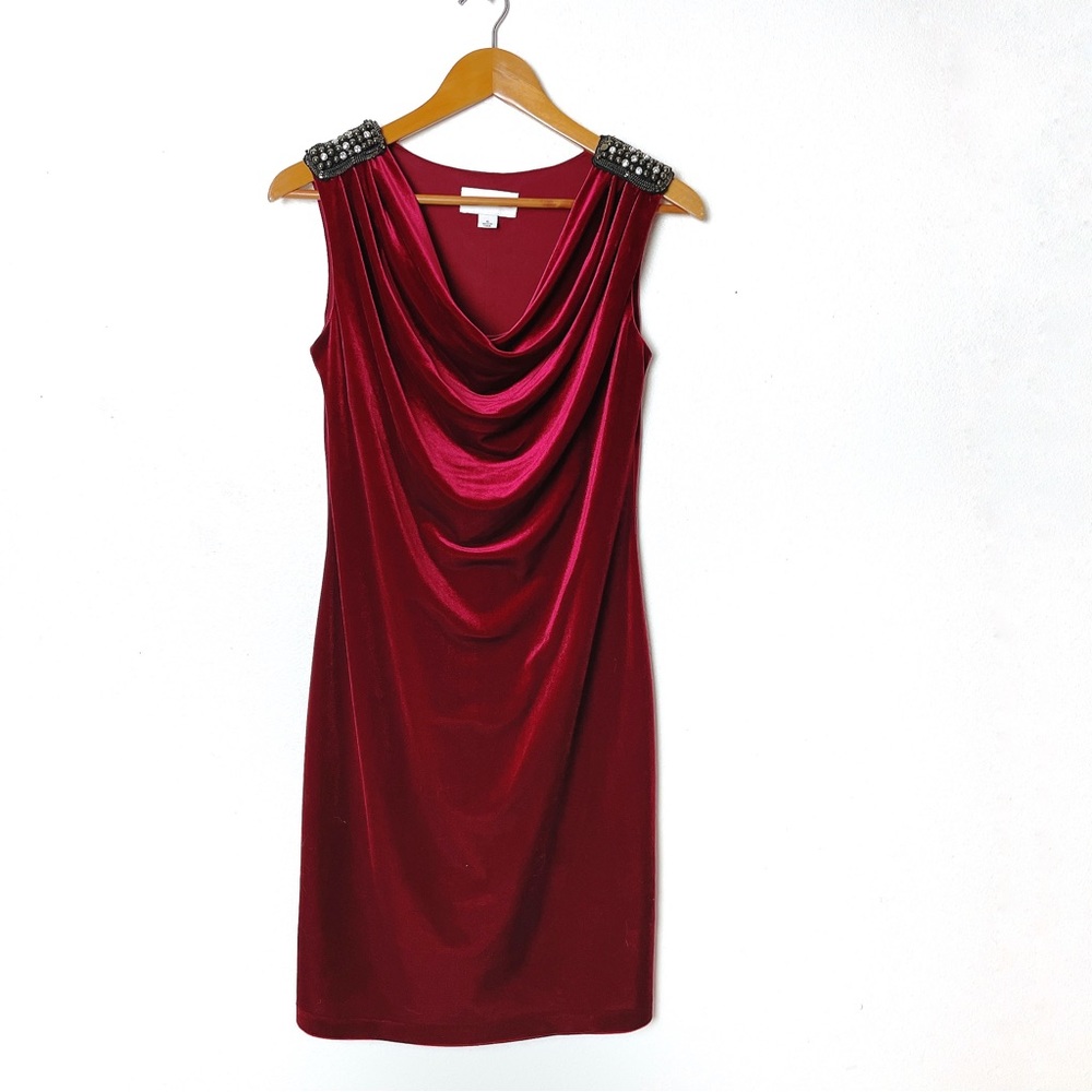 💢 Ronni Nicole Velvet Red Cowl Neck Cocktail Sheath Dress